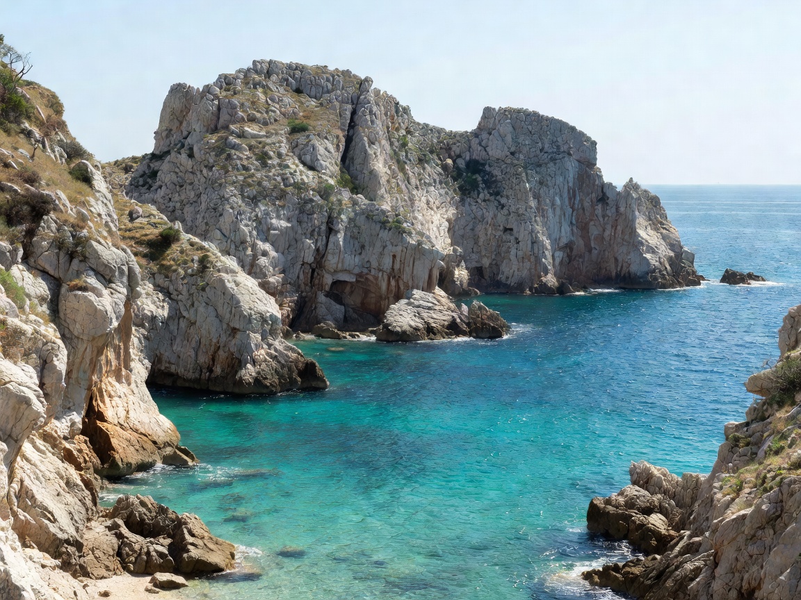 Rugged limestone sea cliffs and turquoise water near the outer island of Vis